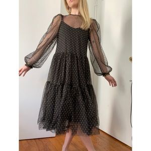 Black sheer H&M dress with tan polka dots